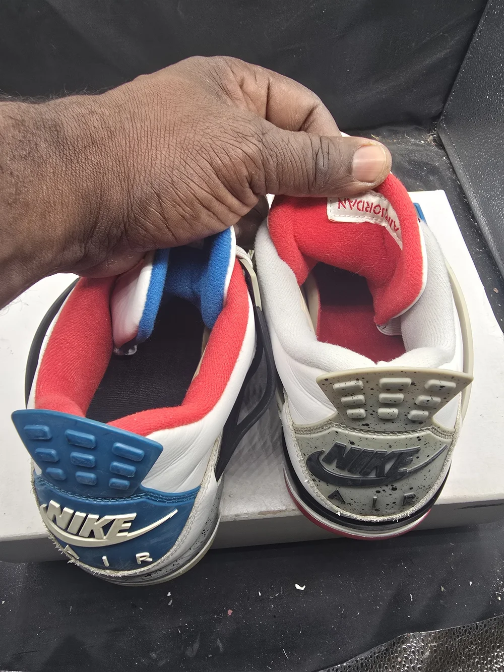 Jordan Low-Top Sneakers in White, Red, Gray with Gold Accents‎
